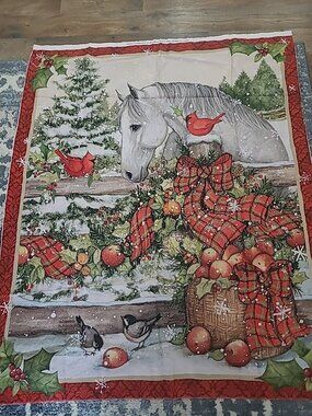 New Susan Winget Horse Bow Winter Christmas Fabric Panel 35x42